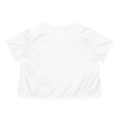 Blue Logo White Flowy Cropped T-Shirt