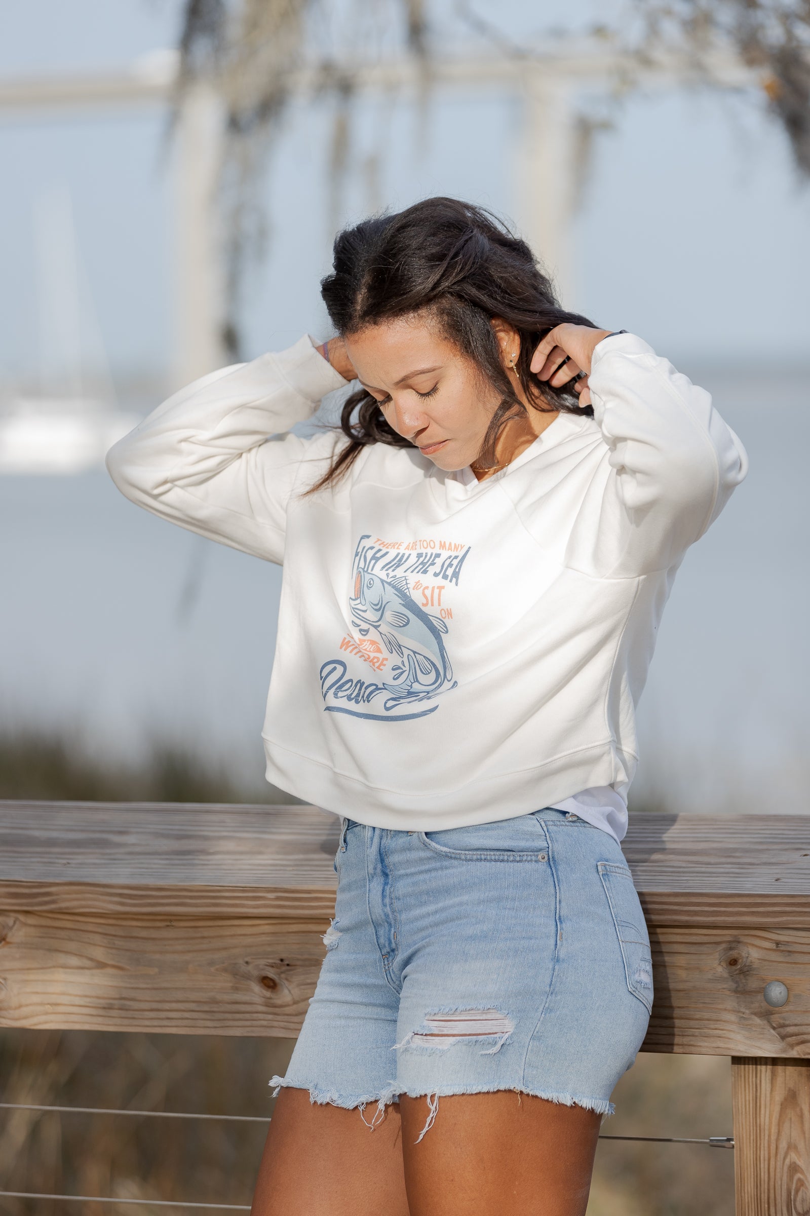 Blue Logo Vintage White Cropped Pullover