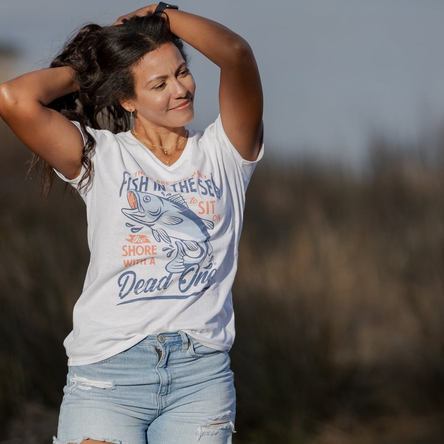 Blue Logo White V-Neck T-Shirt