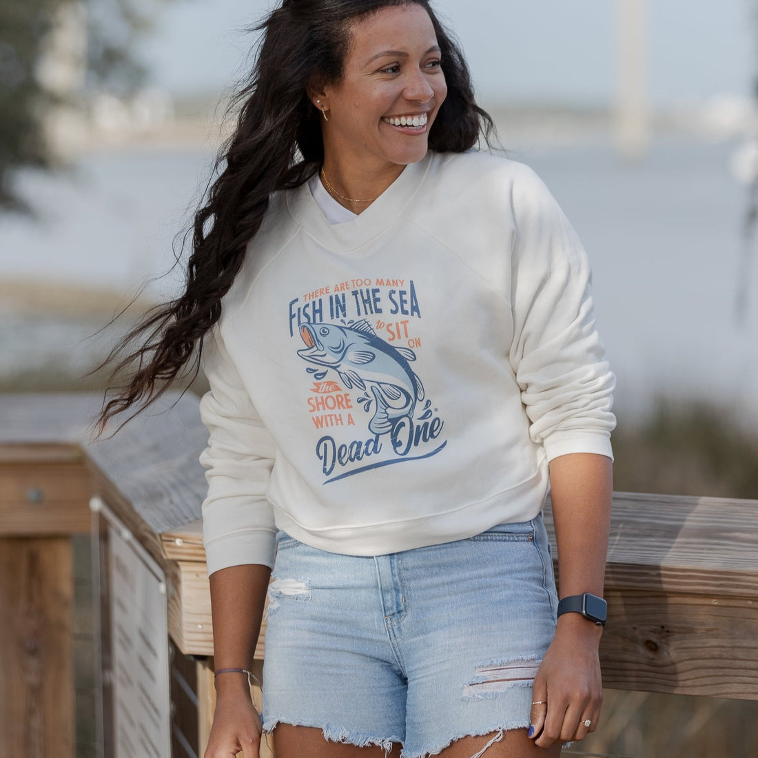 Blue Logo Vintage White Cropped Pullover