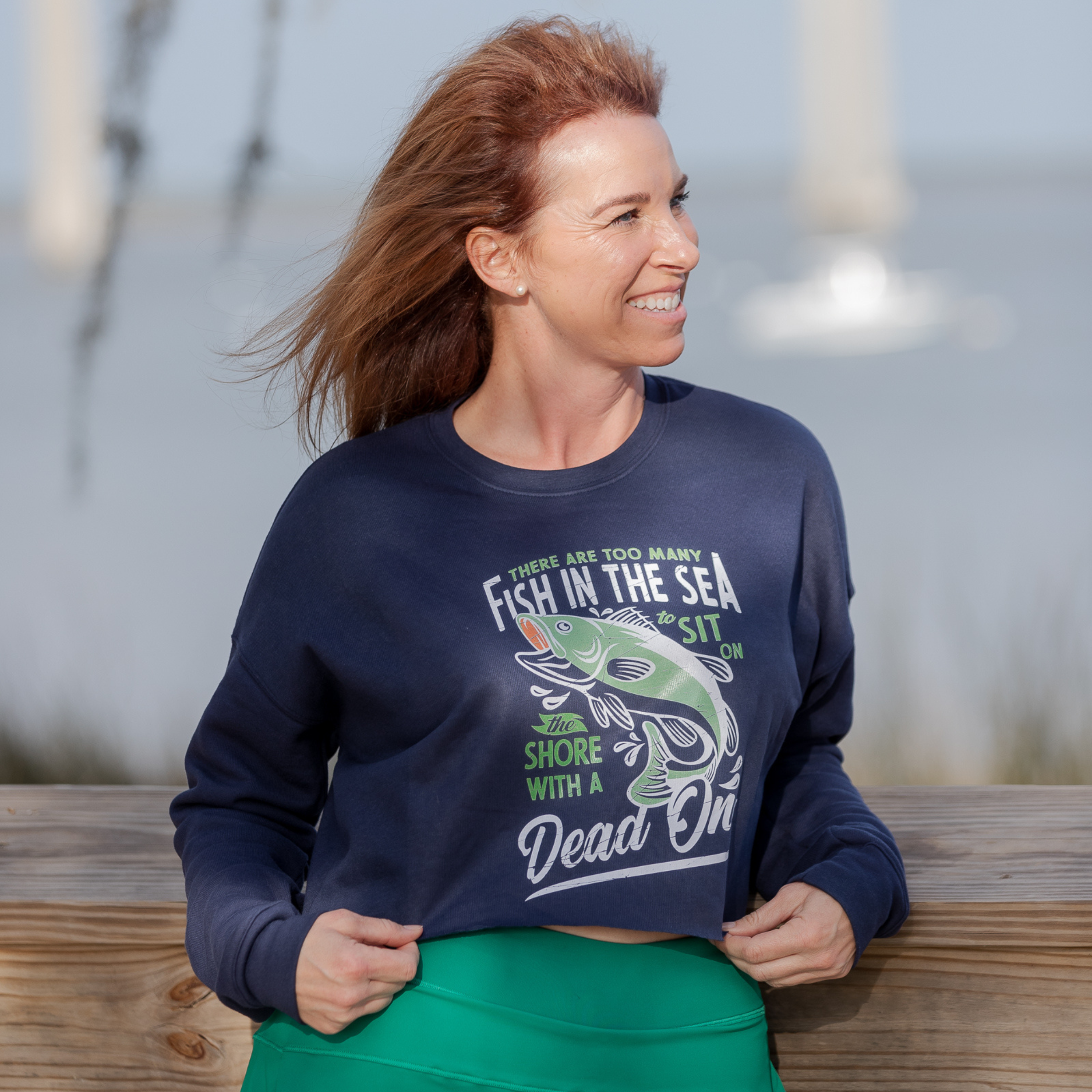 Green Logo Vintage Navy Cropped Sweatshirt